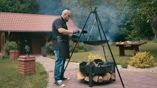 Fire bowl / Fire pit MONTANA with grill on tripod "HAND MADE BBQ" - www.CookKing.com