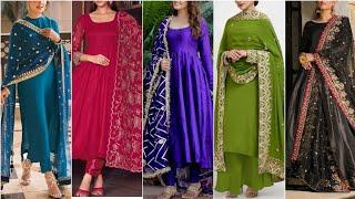 Heavy Dupatta With Plain Suits Designs//Plain Suit With Heavy Dupatta//simple suit heavy dupatta