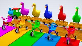 5 Giant Duck Cartoon, Cow, Elephant, Tiger, Dinosaur, Paint Wild Animals Crossing Fountain Animation