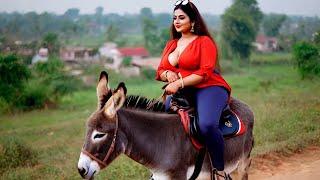 beautiful indian plus size  women donkey riding