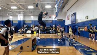 Rollerblader jumps off ramp while filming basketball dunk for the TV show Swagger