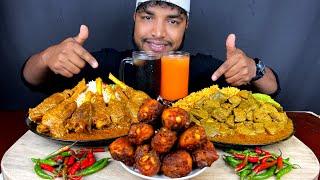 ASMR EATING SPICY MUTTON CURRY AND MUTTON LIVER CURRY WITH CHICKEN LEG FRY AND RICE