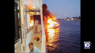 Video shows massive fire after boat explodes in Fort Lauderdale