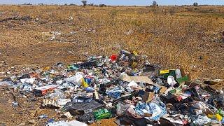 Trash around Bothaville landfill site in South Africa