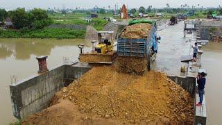 Great Huge Construction Bridge!!  Fill Up SoilsRock by Skillful Bulldozer and truck pushing