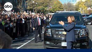 Kamala Harris cheered on by staff as she arrives back at the White House