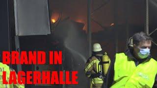 [Brand in Lagerhalle] Fahrzeuge und Gasfalschen brennen in 800 m² Halle in Borken