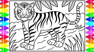 How to Draw a TIGER for Kids  Tiger Drawing for Kids | Tiger Coloring Pages for Kids