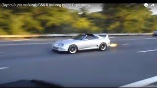 Toyota Supra ( Backfire ) vs Suzuki GSX-R  on Long Island Expressway