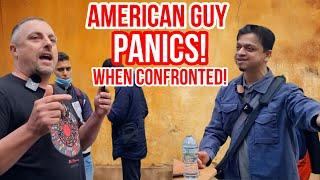 American Guy panics when confronted! Mansur Vs American Christian | Speakers Corner | Hyde Park