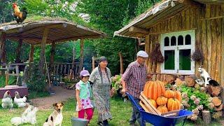 Grandmother and Grandfather with their Granddaughter Dried Fruits According to an Old Recipe for the