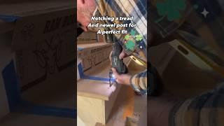 Notching a stair tread and newel post for the perfect fit #shorts #construction #tools