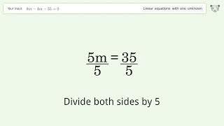 Solve 9m-4m-35=0: Linear Equation Video Solution | Tiger Algebra