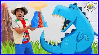 Ryan's Dinosaur Adventure to find Mystery Volcano Surprise!!!