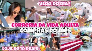 VLOGÃO | DIA DE MUITA CORRERIA | COMPRAS DO MÊS + ORGANIZAÇÃO | TOUR PELA LOJINHA DE 10 REAIS  