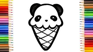 HOW TO DRAW A CUTE PANDA ICE CREAM - Step By Step || Cute Panda Ice Cream drawing