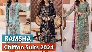 Latest Ramsha Designer Embroidered Chiffon Stylish Pakistani Dresses