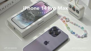 iPhone 14 Pro Max ( deep purple ) unboxing  with MagSafe Leather Case, accessories & camera test 