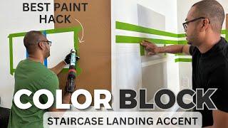 How to Add Bold Neutrals to Staircase Landing Using Color Block | Crisp Paint Lines Hack|