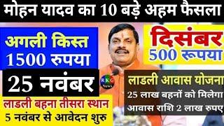 लाडली बहनों के लिए बड़ी खुशखबरी | अगली किस्त 1500रु | दिसंबर 500रु | तीसरा चरण , किसान 2000रु...