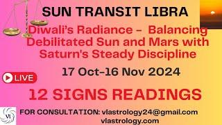 Sun Transit Libra Diwali’s Radiance- Balancing  Debilitated Sun 17 Oct-16 Nov 12 Signs by VL