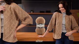 Knit Hexagonal Cardigan with Alize Superlana Klasik