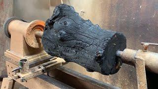 Excellent woodturning skills || turn burnt wood || I pushed my lathe to the Special limit