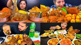 ASMR; EATING SPICY*CHICKEN CURRY,WHOLE FISH/EGG CURRY,PULAO,BRIYANI,RICE EATING CHALLENGE MUKBANG 2X