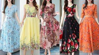 Floral Printed Chiffon Summer Maxi Dresses Design 2024 #maxi Korean Maxi Dress Outfit