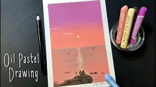 오일파스텔 초보│기초 바다에 비친 핑크 노을 풍경 Oil pastel drawing for beginners│Basic pink sunset over the sea scenery