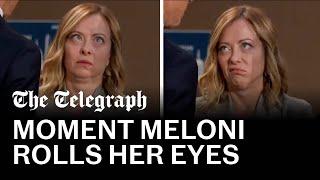 Giorgia Meloni rolls eyes at Biden's tardiness