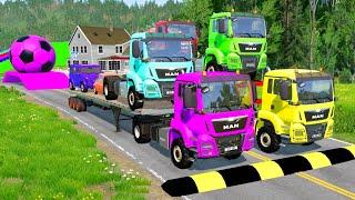 TRANSPORTING PIXAR CARS & FRUITS WITH COLORED & JOHN DEERE vs CLAAS vs TRACTORS - BeamNG.drive #983