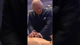 King Charles practices CPR on dummy at London nursing college 