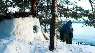 I Slept in this SNOW SHELTER with No Sleeping Bag!  Winter Island Survival