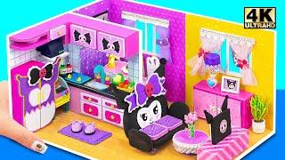 Make Purple Kuromi House with Mini Kitchen Set Toys, Living Room use Cardboard | DIY Miniature House