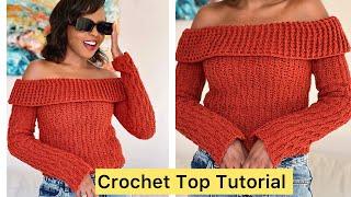 Crochet Almond Off Shoulder Top #crochettop #crochet #accrochets