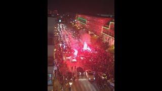 Moroccans celebrate in Agdal, Rabat after the win against Spain in the 2022 World cup in Qatar