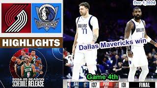 Dallas Mavericks vs Portland Trail Blazers 4th QTR Game Highlights | NBA Season Dec 1, 2024