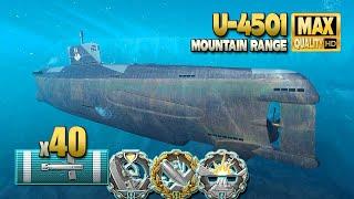 Submarine U-4501: 40 torpedo hits on map Mountain Range - World of Warships