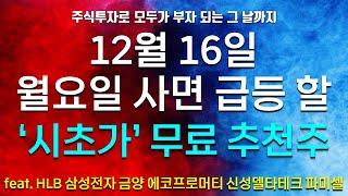 [파동분석의神] 12월 16일 월요일 사면 급등 할 '시초가' 무료 추천주 feat. HLB 삼성전자주가전망 금양 에코프로머티 신성델타테크 파미셀