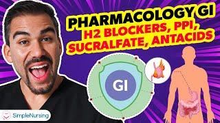 Pharmacology GI - H2 Blockers, PPI, Sucralfate, Antacids nursing RN PN NCLEX