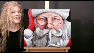 Learn How to Draw and Paint with Acrylics "SANTA'S SECRET" - Paint and Sip at Home - Portrait Lesson