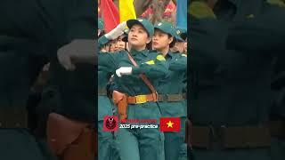 Cute female soldiers pre practicing for the military parade