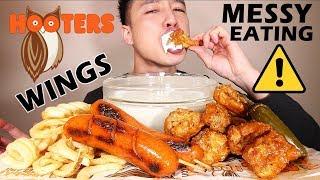 ️ MESSY EATING • HOOTERS  SPICY WINGS +  SPICY SAUSAGE LINKS • mukbang • LESS TALKING 