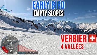 [4K] Skiing Verbier, Hattey Red - Early Bird Gets Empty Slopes, 4Vallées Switzerland, GoPro HERO13
