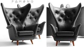 №16. Chair modeling "Black Leather Wing Lounge Chair 1950s"  в 3d max.