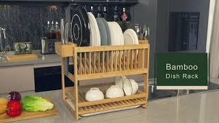 Bamboo Dish Drying Rack||Ackitry||for Kitchen Counter||Large Multifunctional