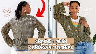 Easy Crochet Summer Mesh Cardigan WITH BUTTONS!! | Beginner Lace Sweater Free Pattern + DIY Tutorial