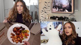 FALL VLOG  halloween decorate with me & maple glazed chicken recipe cook with me