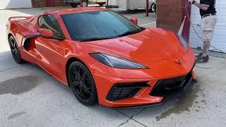 Corvette getting prepped for paint protection film at DeDona Tint and Sound.